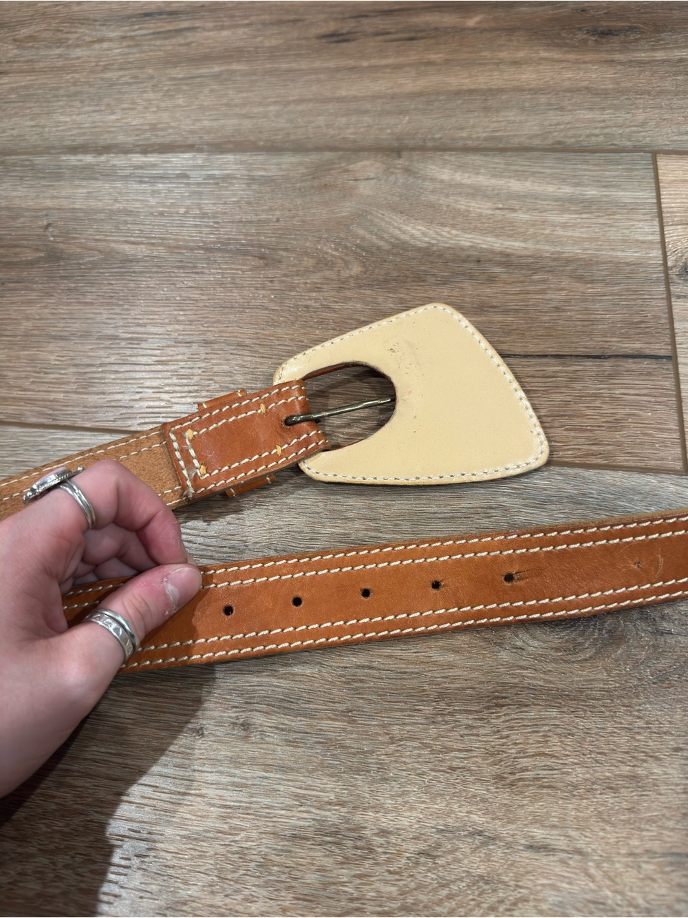MORRIS MOSKOWITZ Rare Vintage 1970s Geometric Buckle Leather Belt | Size 25” - Picture 3 of 4